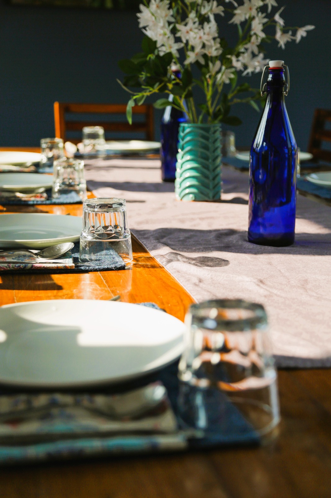 Communal dining with mountain views